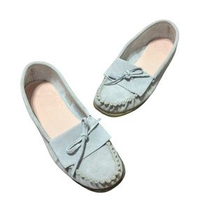 J Crew soft blue grey side moccasin/loafers size 10.5